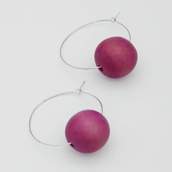 Pink Ball Hoop Dangle Earring - Sylca Designs - Chunky Jewelry