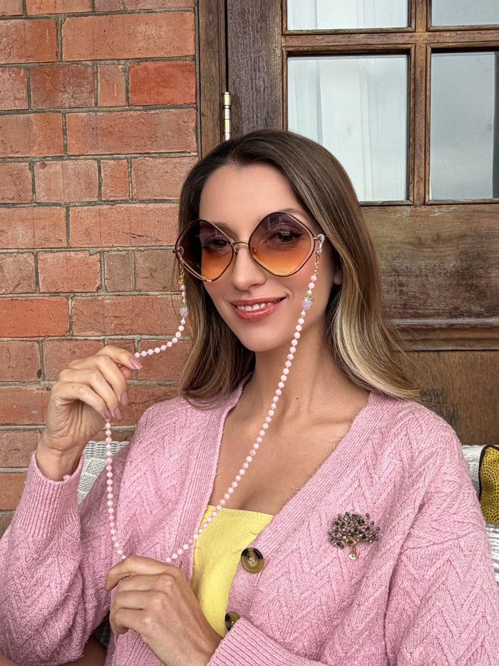 Pink Bamboo Coral With Heart Eye Glasses Chain EC014