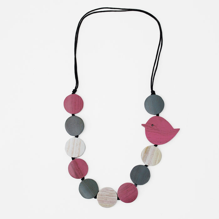 Pink Beaded Robin Necklace - Sylca Designs - Chunky Jewelry