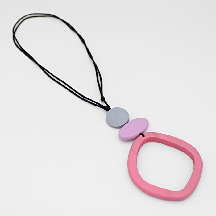 Pink Curved Circle Pendant - Sylca Designs - Chunky Jewelry