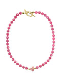 Pink Faceted Gemstone With Flower Pendant Necklace LN002 - FARRA