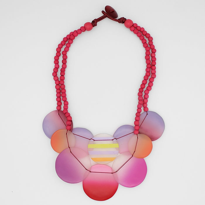Pink Fantasy Circle Bead Bib Necklace - Sylca Designs - Chunky Jewelry