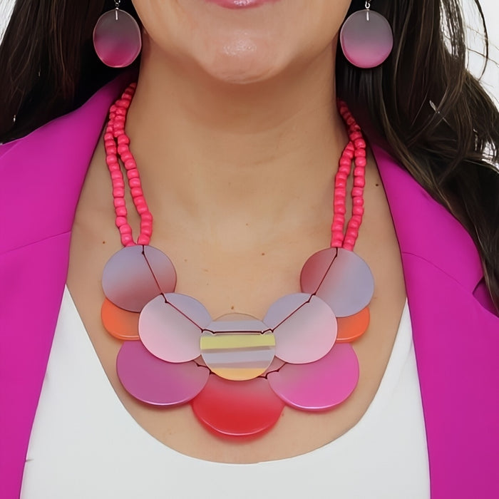 Pink Fantasy Circle Bead Bib Necklace - Sylca Designs - Chunky Jewelry