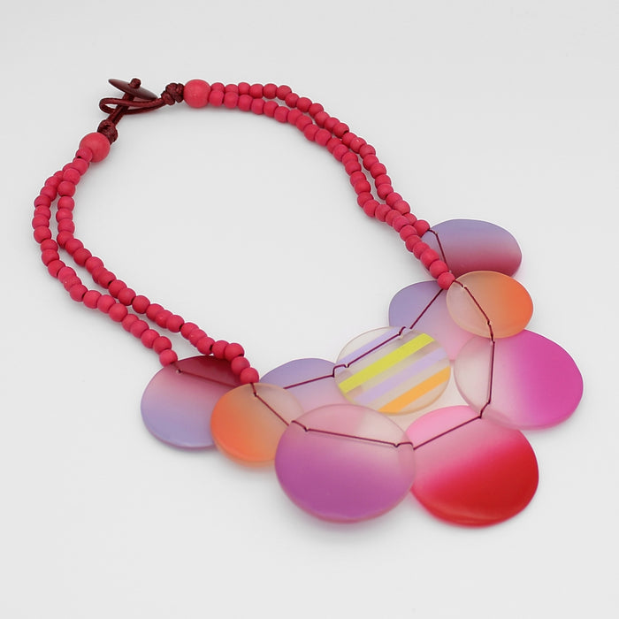 Pink Fantasy Circle Bead Bib Necklace - Sylca Designs - Chunky Jewelry