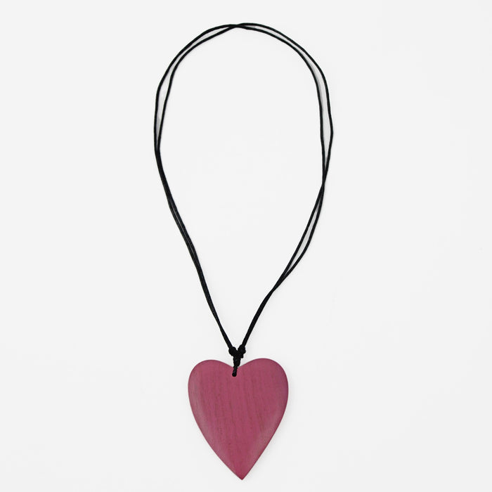 Pink Gabi Heart Wood Necklace - Sylca Designs - Chunky Jewelry