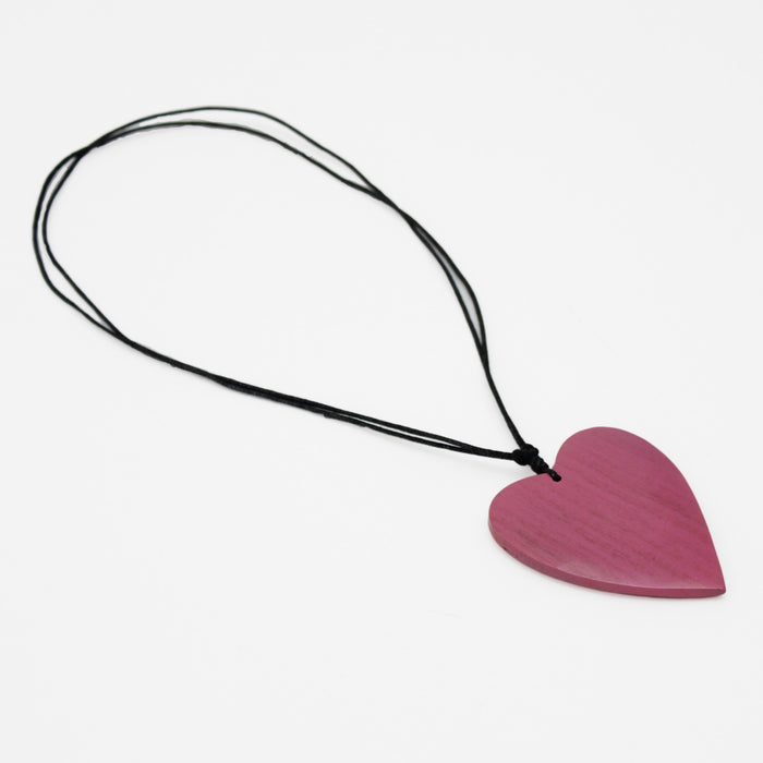 Pink Gabi Heart Wood Necklace - Sylca Designs - Chunky Jewelry