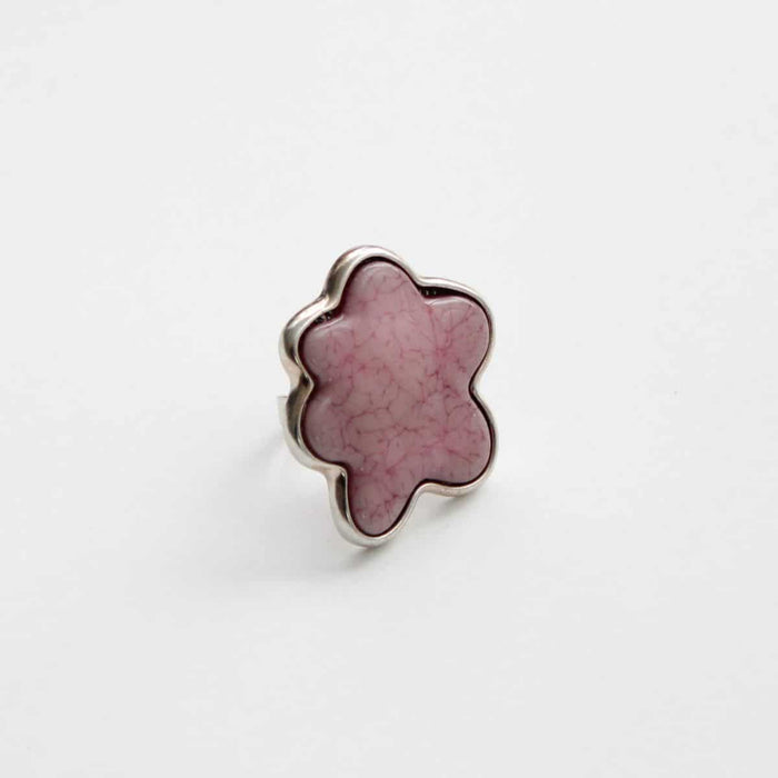 Pink Odd-Shaped Ring in Antique Silver - Sylca Designs - Chunky Jewelry