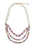Pink Opal And Tourmaline Layers Statement Necklace PN050