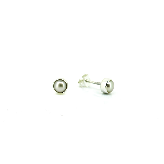 4mm freshwater pink pearl bezel set stud earrings crafted in 925 sterling silver by Lush Designs Jewellery Australia