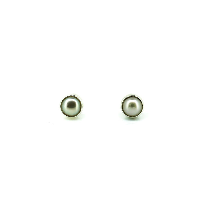 4mm freshwater pink pearl bezel set stud earrings crafted in 925 sterling silver by Lush Designs Jewellery Australia