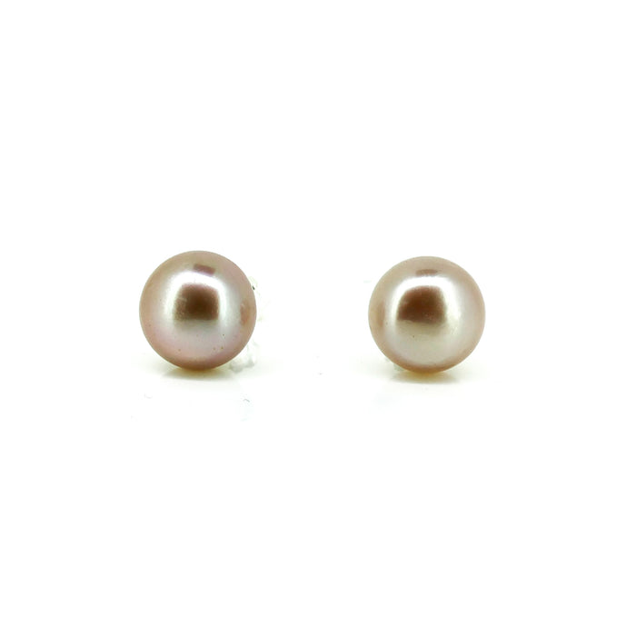 11mm pink freshwater pearl stud earrings set in 925 sterling silver