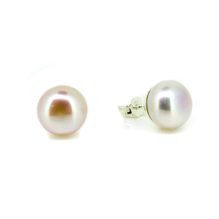 14mm pink freshwater pearl stud earrings set in 925 sterling silver