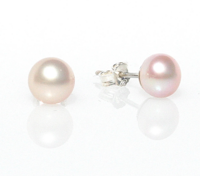 dainty pink pearl studs