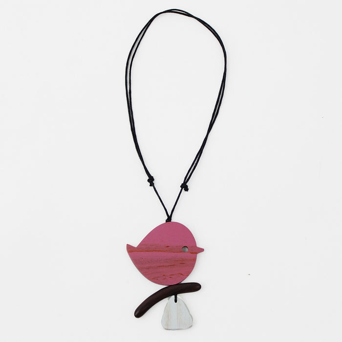 Pink Robin On A Branch Necklace - Sylca Designs - Chunky Jewelry