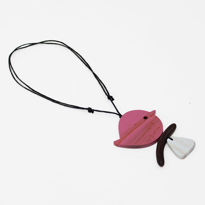 Pink Robin On A Branch Necklace - Sylca Designs - Chunky Jewelry