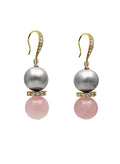 Pink Rose Quartz and Gray Freshwater Pearls Earrings LE004 - FARRA
