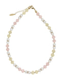 Pink Rose Quartz And Yellow Citrine With Pearls Necklace RN013