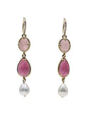 Pink Rose Quartz With Pearls Feminine Dangle Earrings PE038