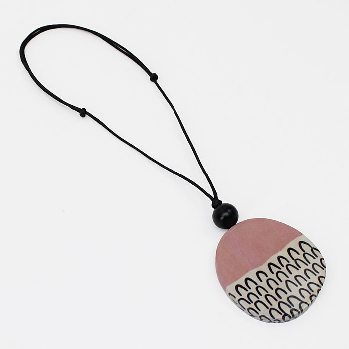 Pink Round Decoupage Jolie Pendant - Sylca Designs - Chunky Jewelry