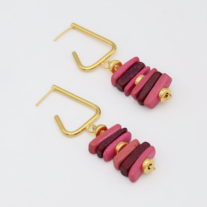 Pink Stacked Drop Earrings - Sylca Designs - Chunky Jewelry