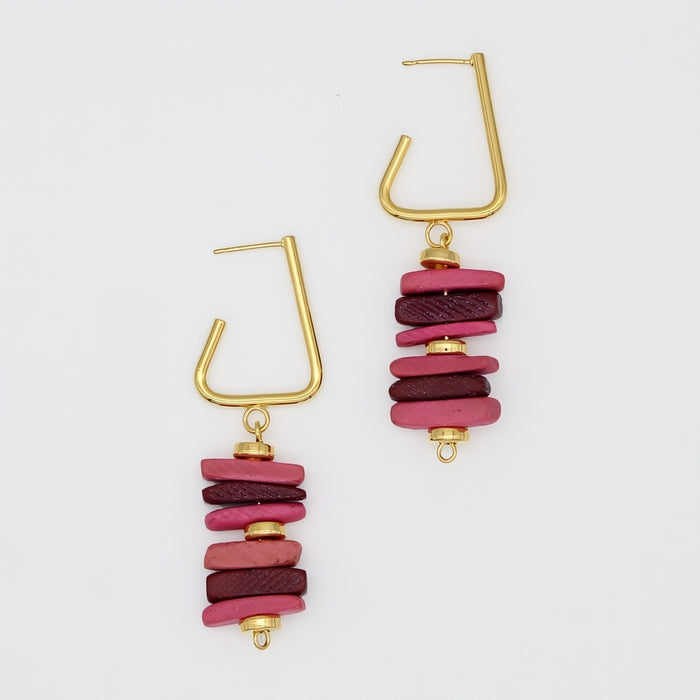 Pink Stacked Drop Earrings - Sylca Designs - Chunky Jewelry