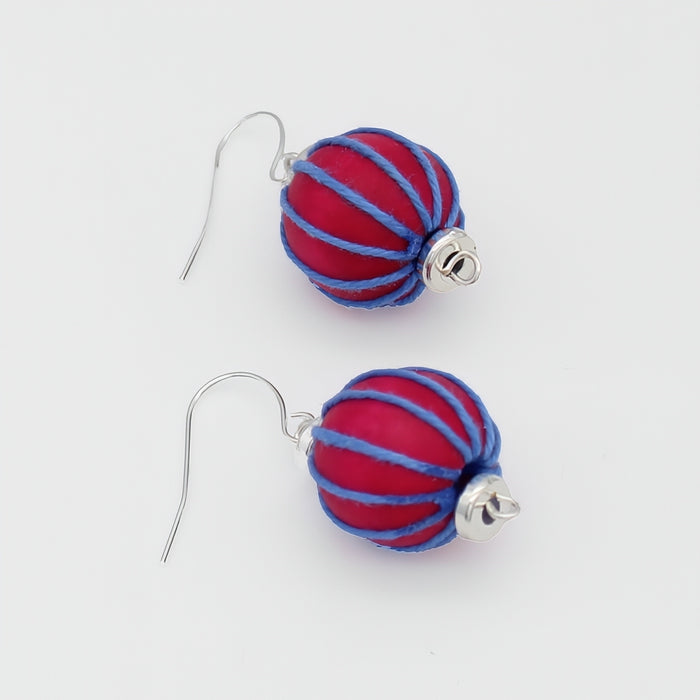 Pink Thread Wrapped Earring - Sylca Designs - Chunky Jewelry
