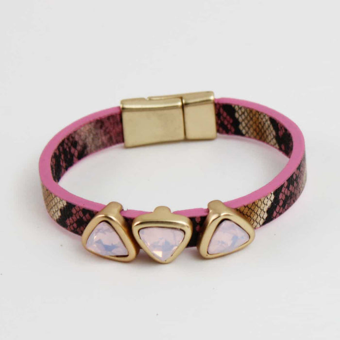 Pink Triangle Leather Bracelet by Sylca - Sylca Designs - Chunky Jewelry