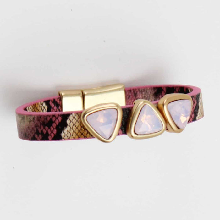 Pink Triangle Leather Bracelet by Sylca - Sylca Designs - Chunky Jewelry