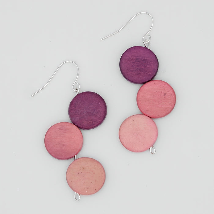 Pink Triple Stacked Earring - Sylca Designs - Chunky Jewelry