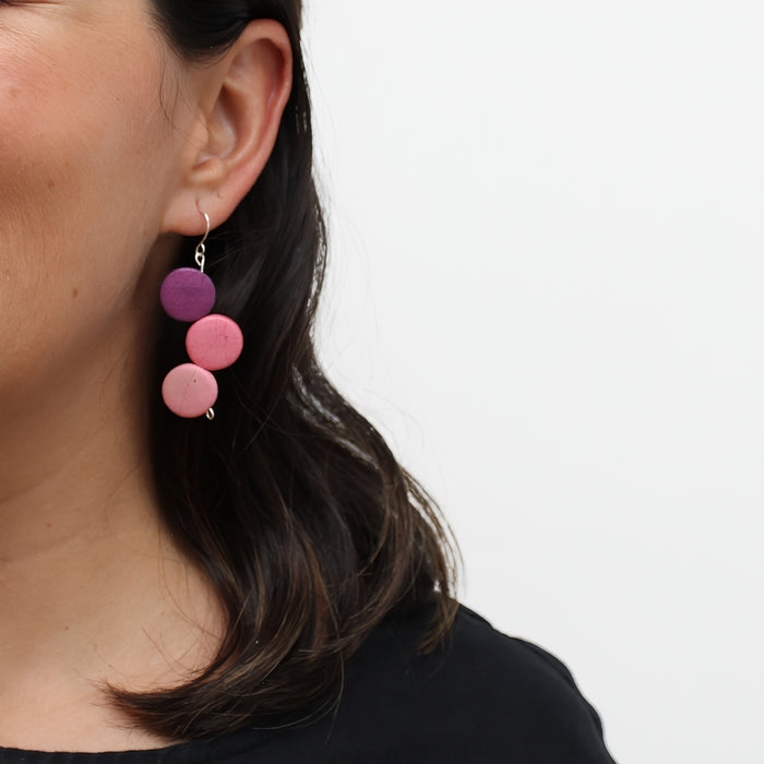 Pink Triple Stacked Earring - Sylca Designs - Chunky Jewelry