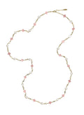 Pink Watermelon Quartz And Freshwater Pearl Station Necklace RN019