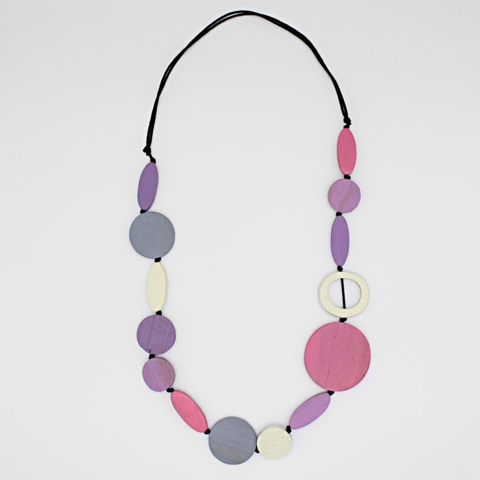 Pink Wood Geo Shaped Necklace - Sylca Designs - Chunky Jewelry