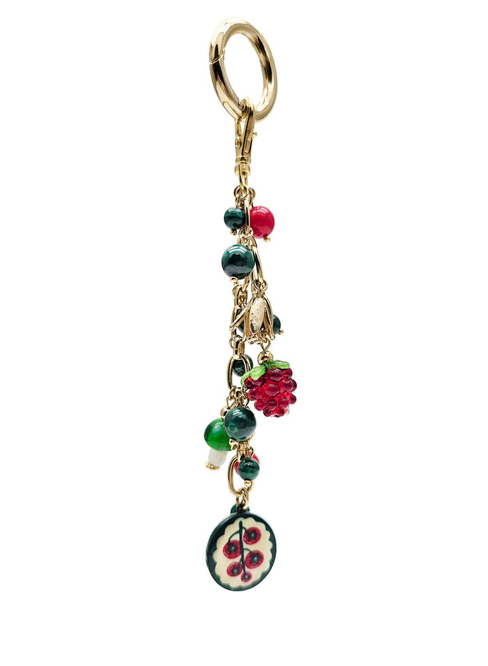 Playful Malachite With Mushroom Raspberry Bag Charm