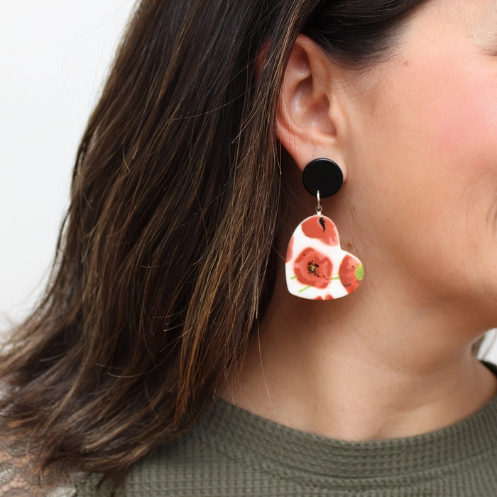Poppies Heart Earrings - Sylca Designs - Chunky Jewelry