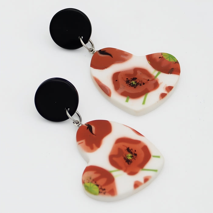 Poppies Heart Earrings - Sylca Designs - Chunky Jewelry