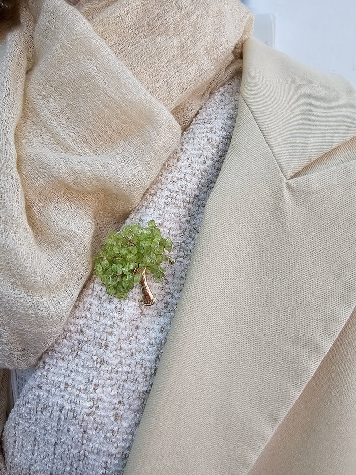 Prehnite Handcrafted Tree Shaped Brooch PP001