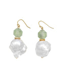 Prehnite with Baroque Pearl Hook Earrings EE002 - FARRA