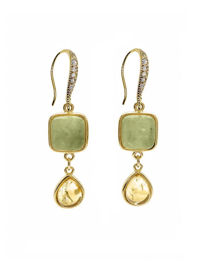 Prehnite With Teardrop Cotrine Dangle Earrings SE019