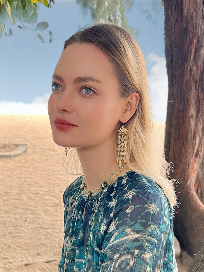 Prehnite with Zircon Stones Double Layers Collar Necklace LN051 - FARRA