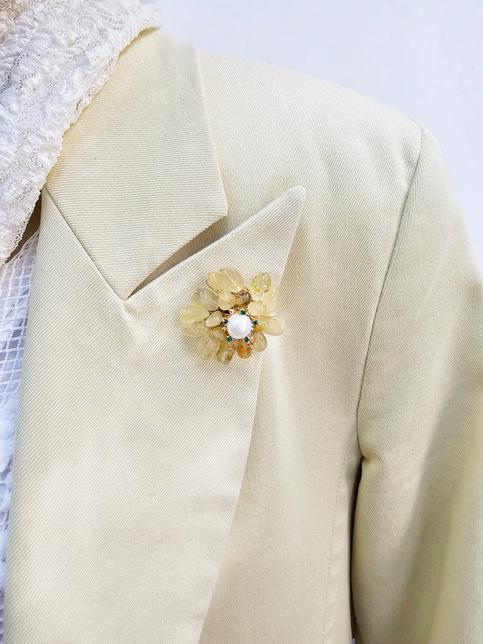 Prosperity Citrine Beads Flower Brooch LP005
