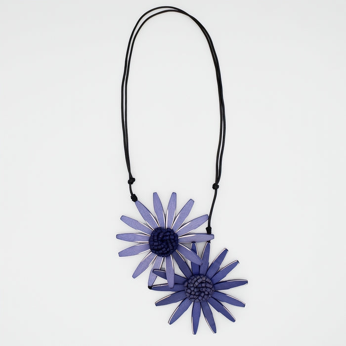Purple Amaya Double Flower Statement Necklace - Sylca Designs - Chunky Jewelry