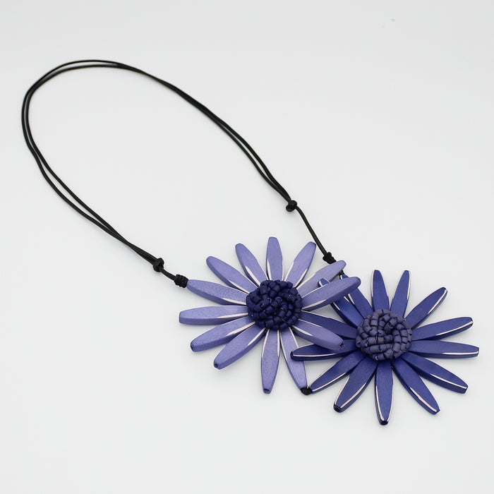 Purple Amaya Double Flower Statement Necklace - Sylca Designs - Chunky Jewelry