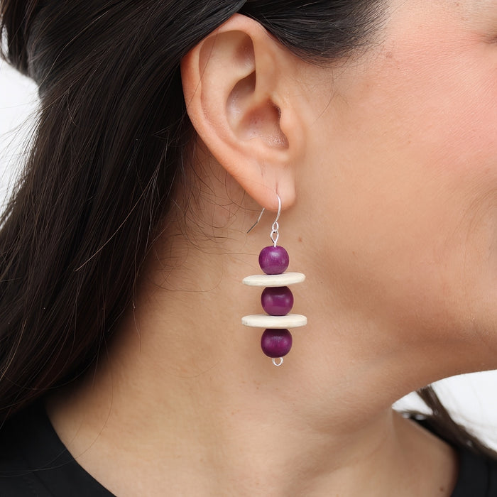 Purple and Ivory Contemporary Earring - Sylca Designs - Chunky Jewelry