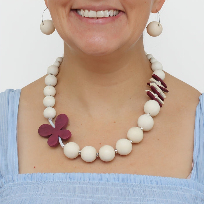 Purple and White Flutter Statement Necklace - Sylca Designs - Chunky Jewelry