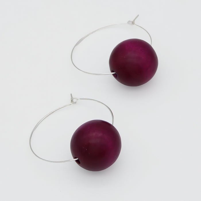 Purple Ball Hoop Dangle Earring - Sylca Designs - Chunky Jewelry
