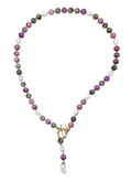 Purple Gemstone And Freshwater pearls Y shape Necklace  NN017