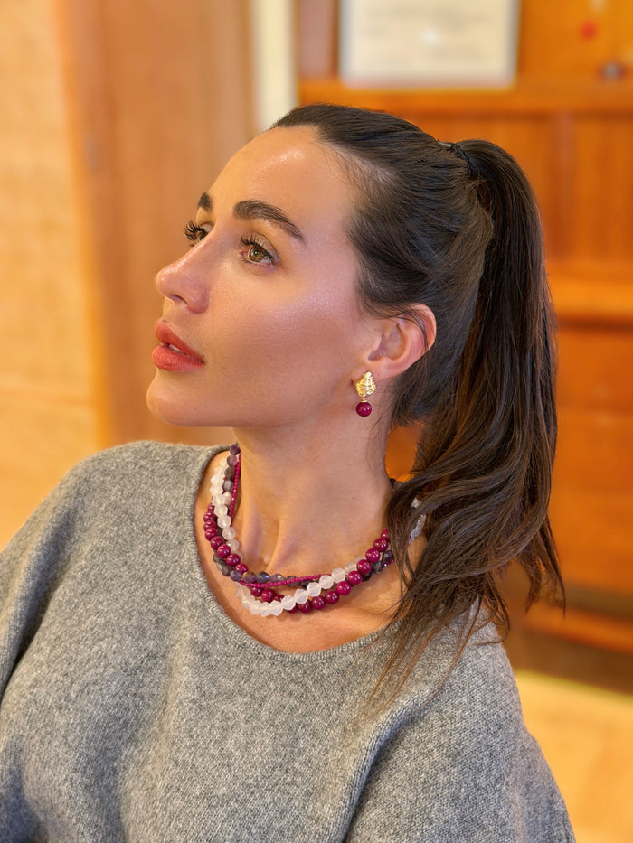 Purple Gemstone Multi-layers Chunky Necklace SN012
