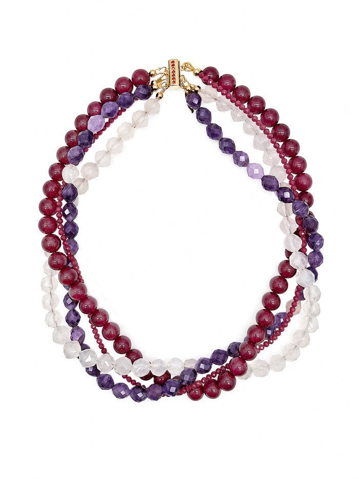 Purple Gemstone Multi-layers Chunky Necklace SN012