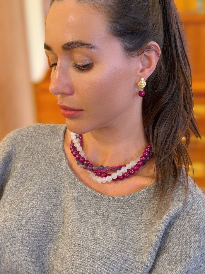 Purple Gemstone Multi-layers Chunky Necklace SN012