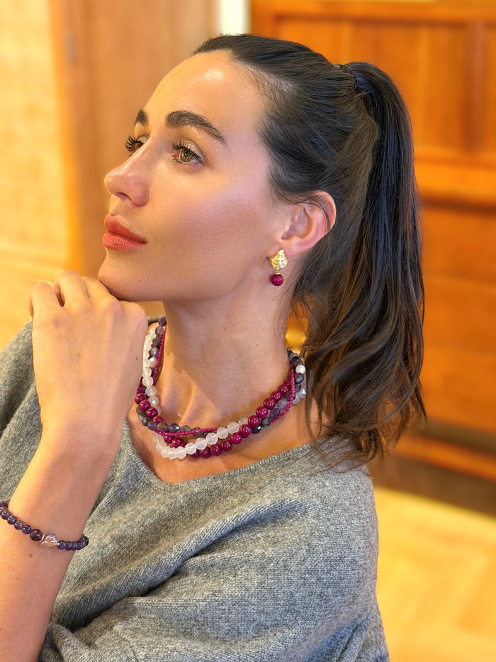 Purple Gemstone Multi-layers Chunky Necklace SN012